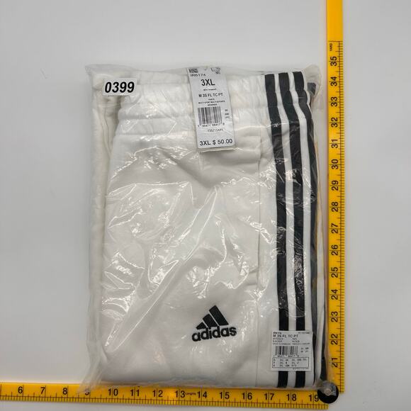 New Adidas Track Pants Men's 3XL White Black Essentials 3 Stripes Fleece Tapered - Picture 7 of 8
